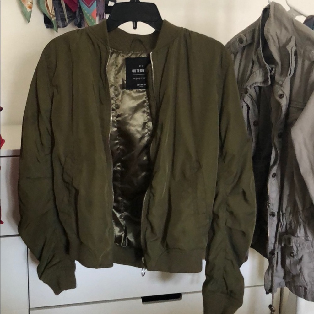 Satin Army Green Bomber Jacket